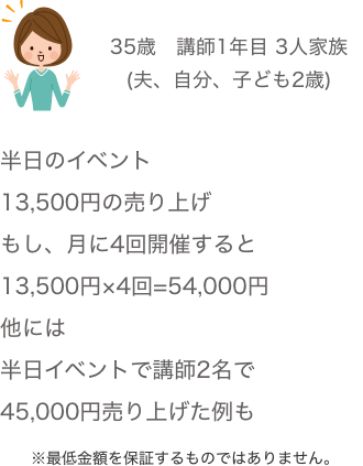 子育てと両立しながら活動している先輩講師例
            ～午前中のみの活動～